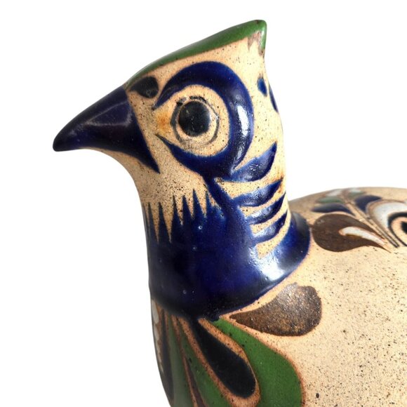 Vtg Large Tonala Mexican Hand Painted Folk Art Quail Bird Pottery 17.5" Signed - Picture 10 of 14